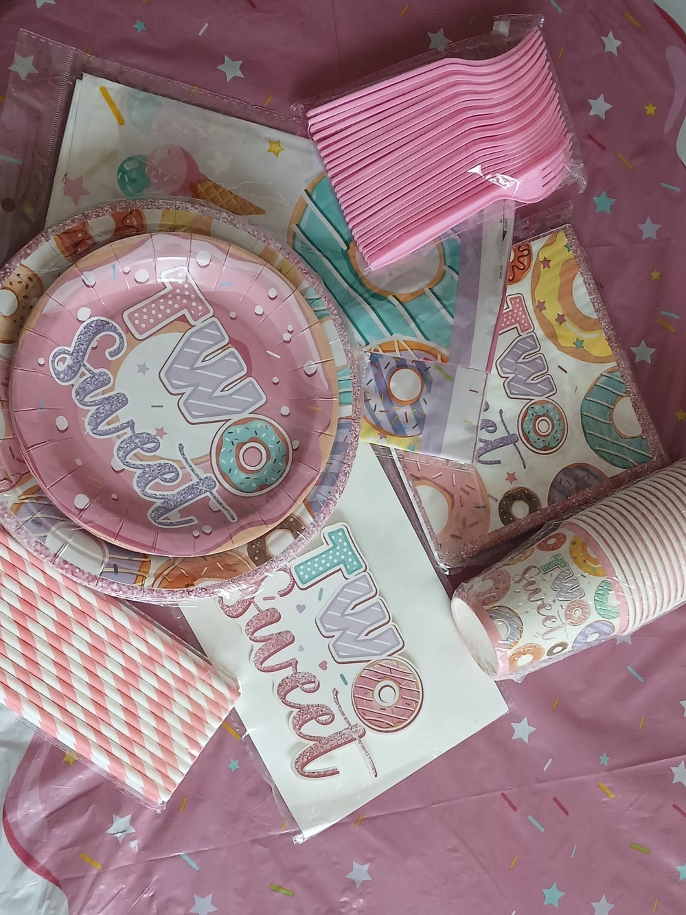 Two Sweet Pink Party Tableware Set - Plates, Cups, Napkins & Cutlery